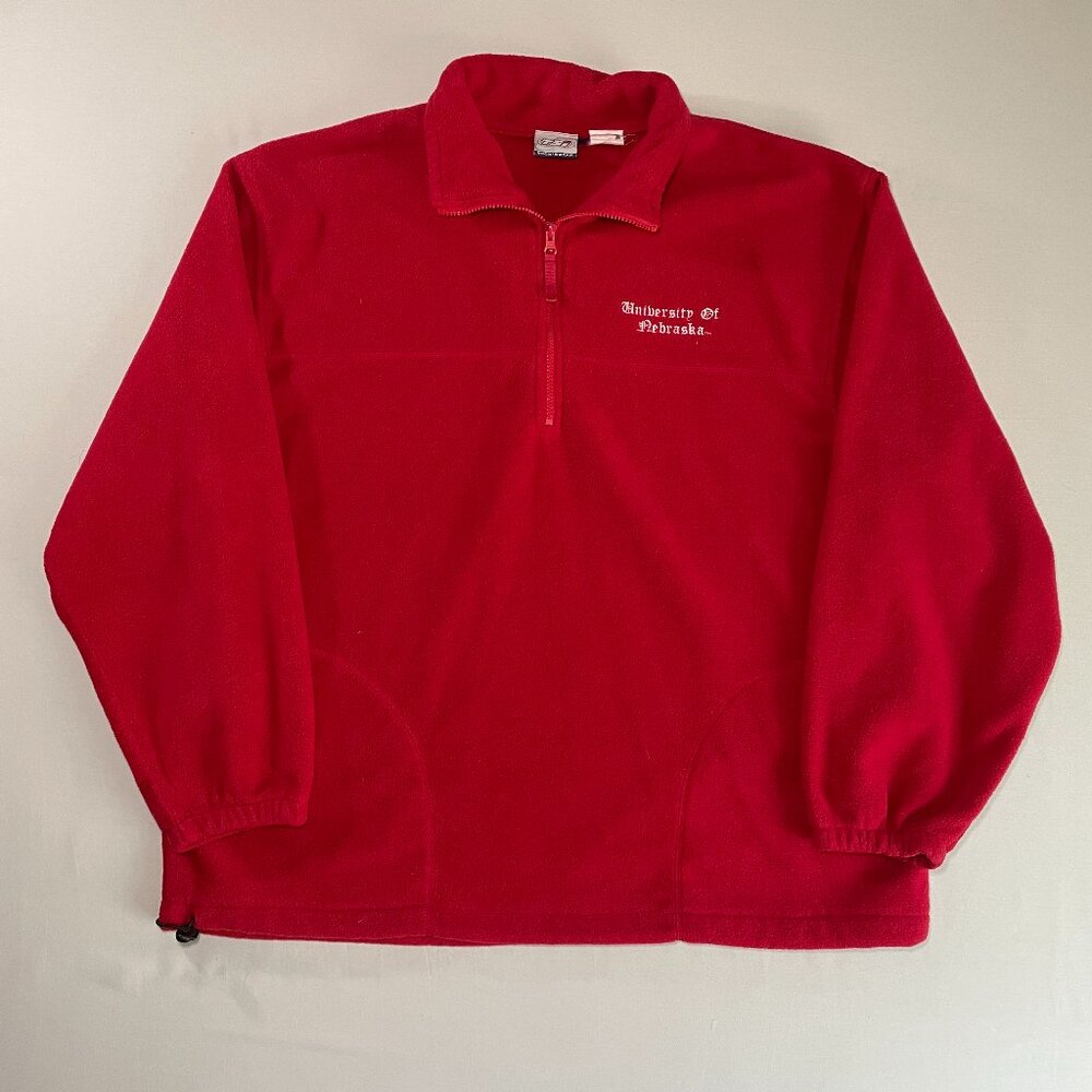 Vintage University of Nebraska Red Fleece Quarter Zip Pullover XL | TSI Sports